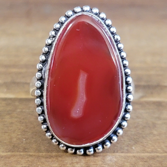 Vintage Jewelry - Indian Red Agate Gemstone Silver Ring Size   7 925 Women Jewelry Bohemian Boho